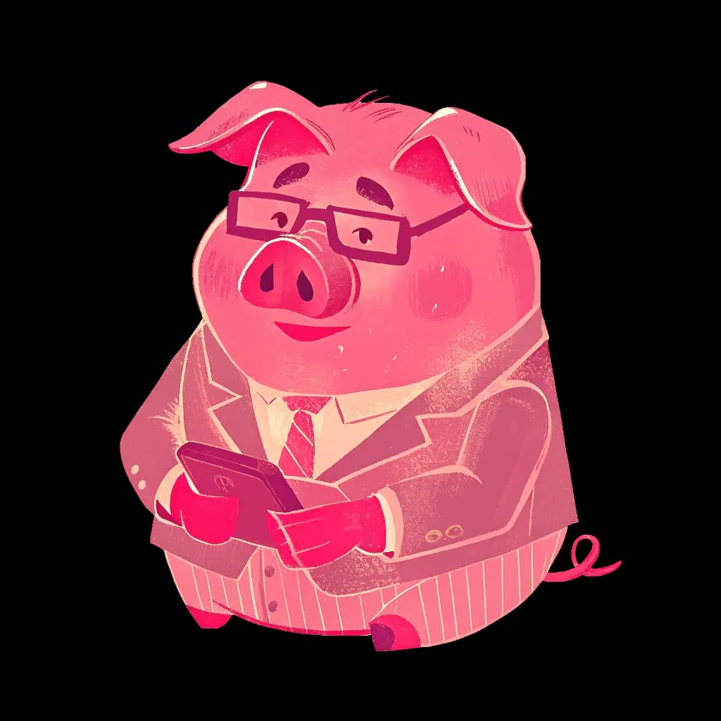 Porquinho usando uma calculadora